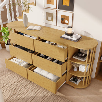 Grote Kast – Opbergkast – Dressoir – Sideboard – Ladekast – Eikenfineer & Bamboe – 6 Lades Met Verstelbare Planken – Antikantelmechanisme & Verstelbare Pootjes