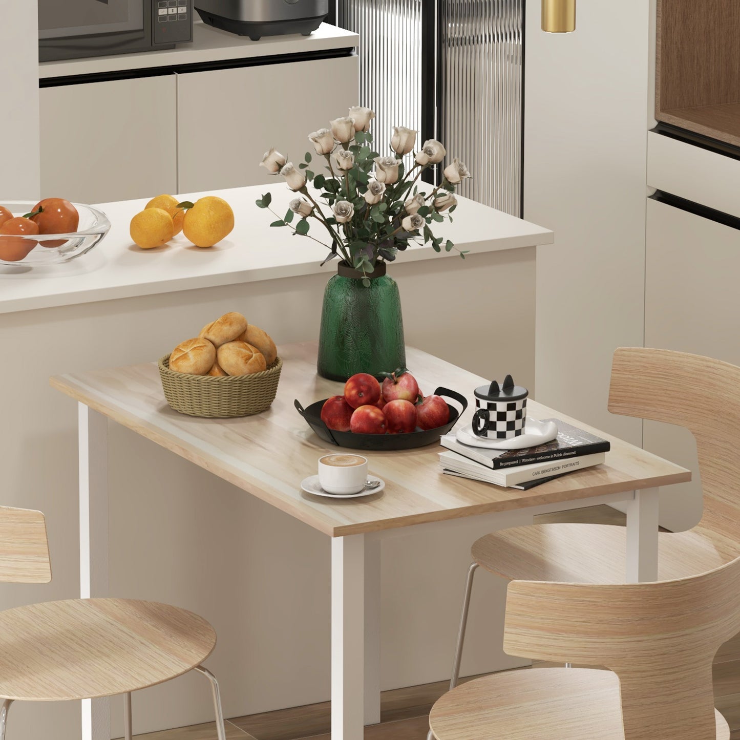 Eettafel – Keukentafel – Uitschuifbare Tafel – Uitklapbare Eetkamertafel – Diner Table – Voor 4-6 Personen – Melamine Blad – Stalen Poten