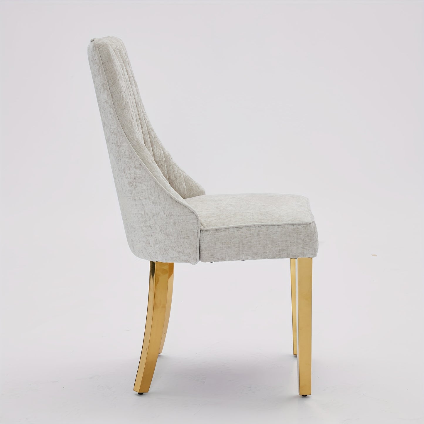 2pcs Modern Beige Fabric Dining Chairs Set with Golden Legs - Soft Cushioned Seats, Sturdy Stainless Steel Frame, Easy-Clean Upholstery for Kitchen, Dining Room, Restaurant - Comfortable & Durable Contemporary Design, Beige &
