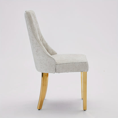 2pcs Modern Beige Fabric Dining Chairs Set with Golden Legs - Soft Cushioned Seats, Sturdy Stainless Steel Frame, Easy-Clean Upholstery for Kitchen, Dining Room, Restaurant - Comfortable & Durable Contemporary Design, Beige &