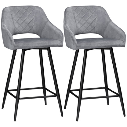 Barkrukken – Barstoelen – Bistrostoelen – Keukenstoelen – Counterstoelen – Fluweel Bekleed – Stevig Stalen Frame – Zithoogte 67 cm – Set van 2 – Grijs