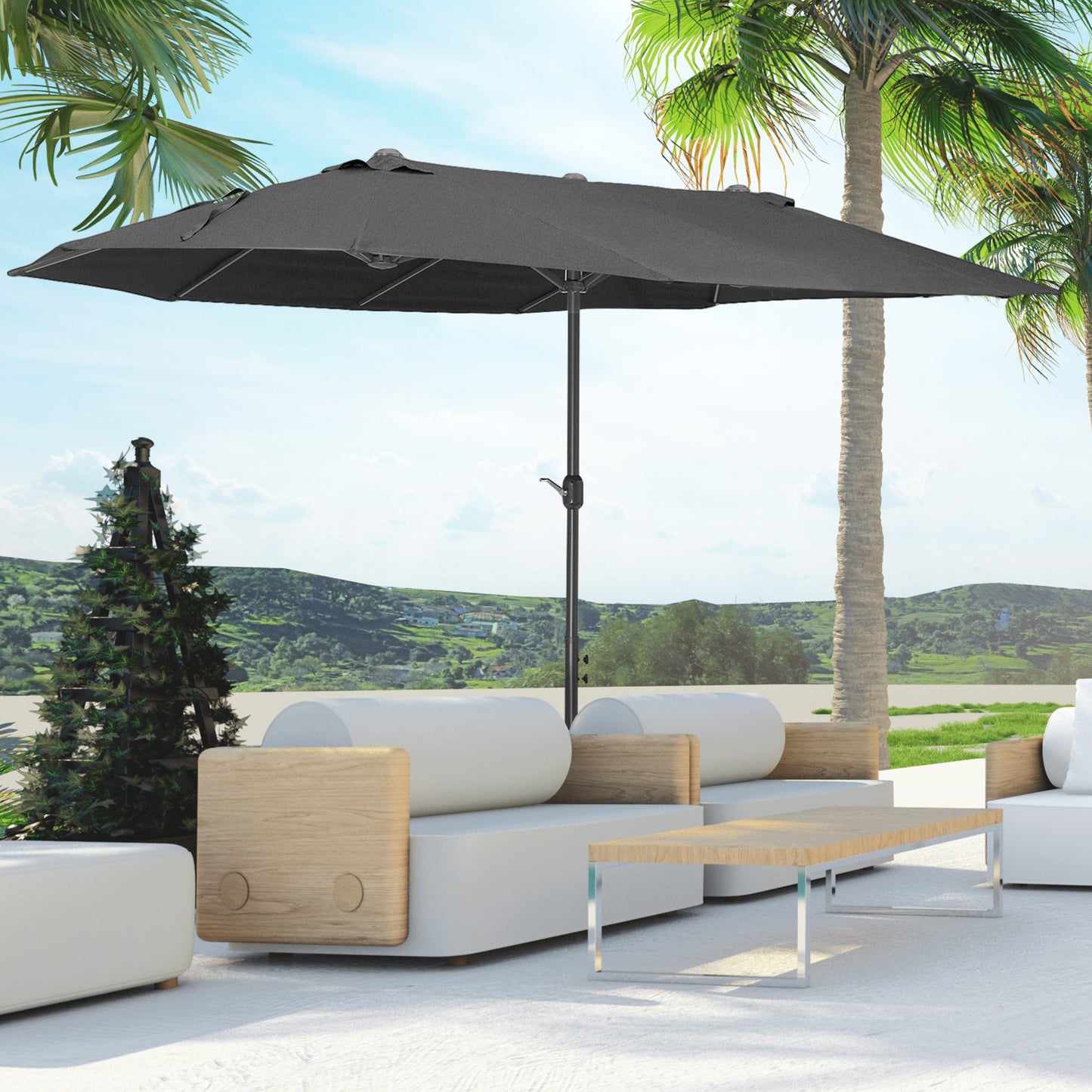 Dubbele Parasol – Zonnescherm – Tuinparasol – Terrasparasol – Strandparasol – Extra Groot Ovaal – Stevig Met Handslinger