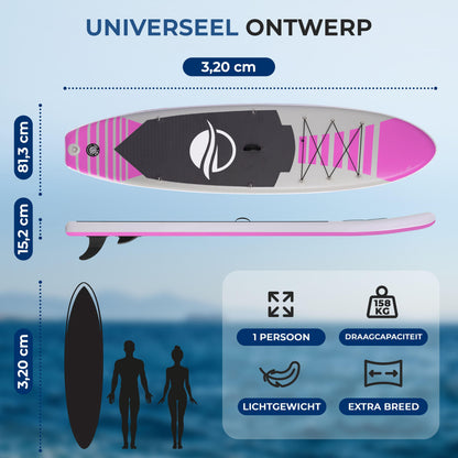 Opblaasbare Paddleboard – SUP Board – Stand Up Paddle – Zwemboard – Surfplank – Roze – Extra Breed 81 cm – Duurzaam PVC Drop Stitch