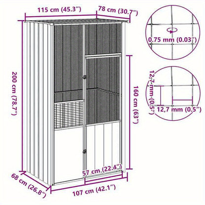 Volière – Vogelkooi – Vogelverblijf – Vogelren – Vogelhok – Gegalvaniseerd Staal – 115x78x200 cm – Roestbestendig – Eenvoudig Schoon te Maken