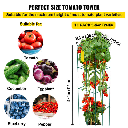 Tomatenrek – Plantensteun – Klimrek – Plantengeleider – Plantenring – Set Van 10 – Staal Met Groene PVC-Coating – 117 Cm Hoog