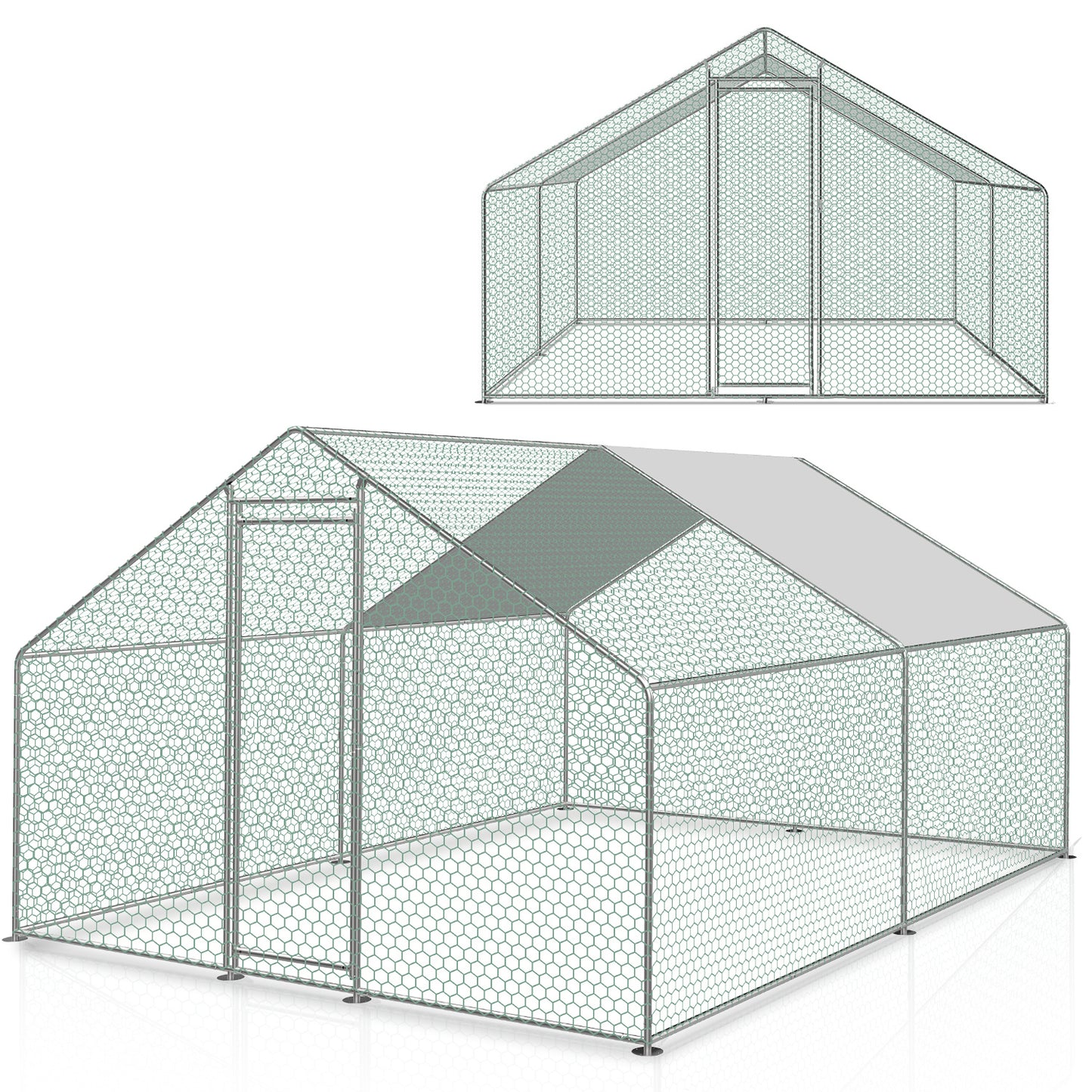 Chicken Coop Outdoor Enclosure with Waterproof PE Paint Cloth Plenty of Space for Chickens, Rabbits and Other Small Animals Roof With PVC-coated Sturdy Steel Frame Free Range Enclosure Triangular roof/dome Galvanised Steel Fr