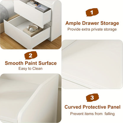 Nachtkastje – Bedside Table – Tafel – Opbergkastje – Lade Kastje – Wit Houten – 2 Lades – Handgreepvrij – Compact & Duurzaam