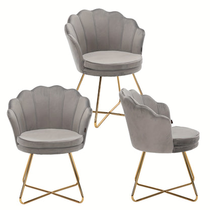 Upholstered Dining Room Chairs, Dressing Table Chair Velvet Petal Backrest Recliner Chair with Metal Legs Golden, Maximum Load 150kg,  Velvet Upholstery, Golden Accents, Comfortable Seating, Elegant Living Spaces, Modern Hous