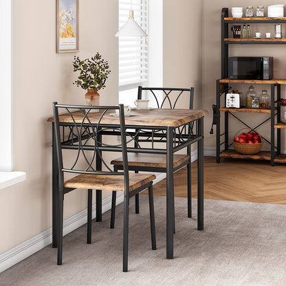 Eettafelset – Keukentafelset – Eethoek – Zitgroep – Tafel met Stoelen – Compact Design – MDF Hout en Stalen Frame – Bruin Met Zwarte Accenten