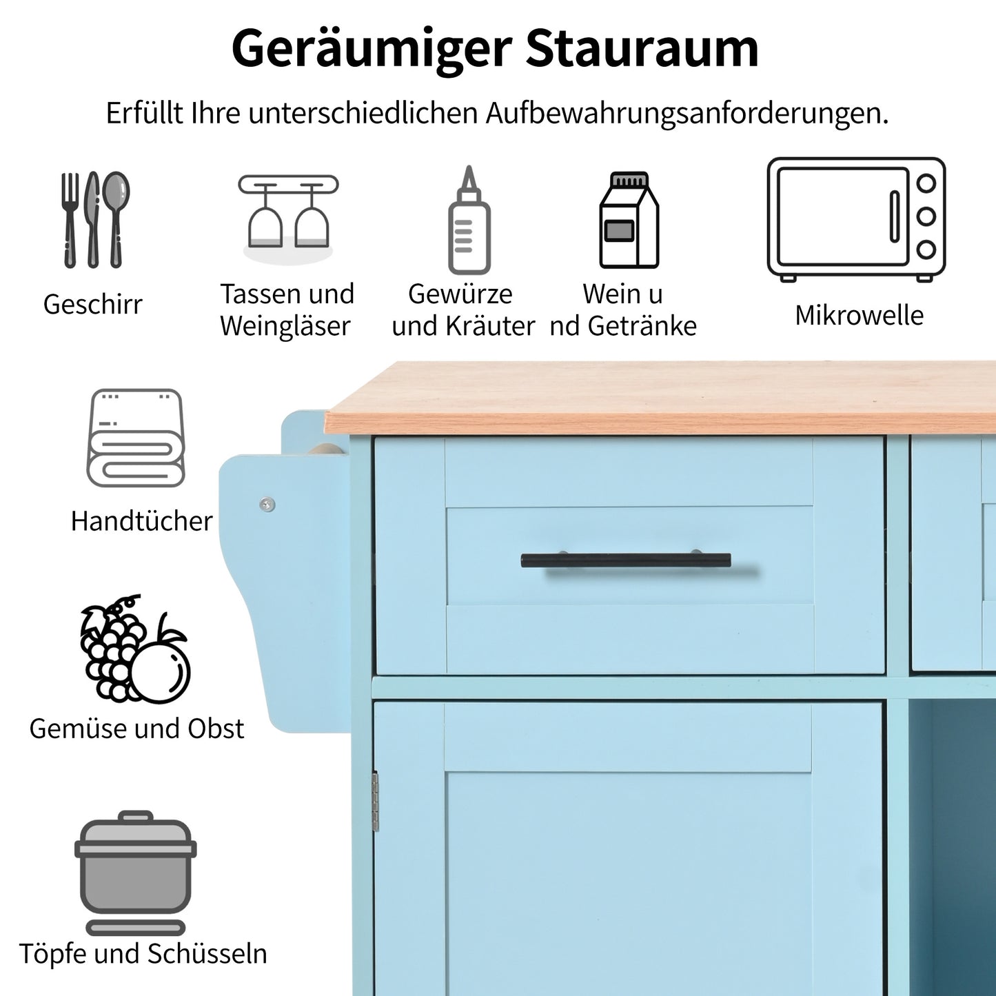 Keukenkar – Serveerwagen – Werktafel – Eettafel – Opbergkast – Uitklapbaar Werkblad – Houtnerf Afwerking – 139×46(71)×91,5 cm – Mobiel Met Wieltjes Of Stevig Houten Onderstel – Veelzijdige Keukenopslag
