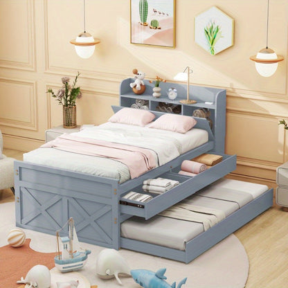 Bedframe – Eenpersoonsbed – Slaapbank – Opbergbed – Studentenbed – Compact Formaat 90x190 cm – Uittrekbare Lade & Ingebouwd Nachtkastje – Modern Kunststof Zonder Hout
