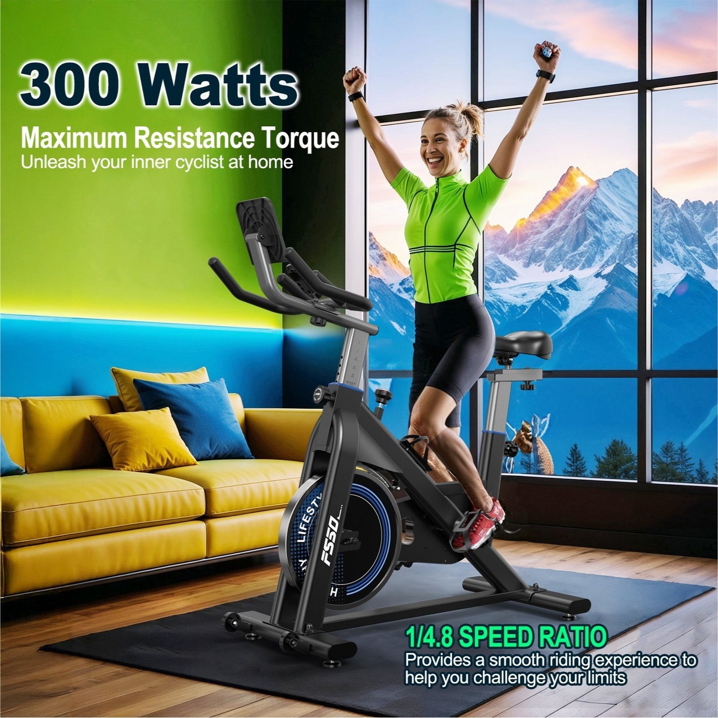Magnetic Resistance Exercise Bike for Home, Fully Adjustable Ergometer, Quiet Indoor Bike with RPM Display, Large Tablet Holder, 150KG Capacity