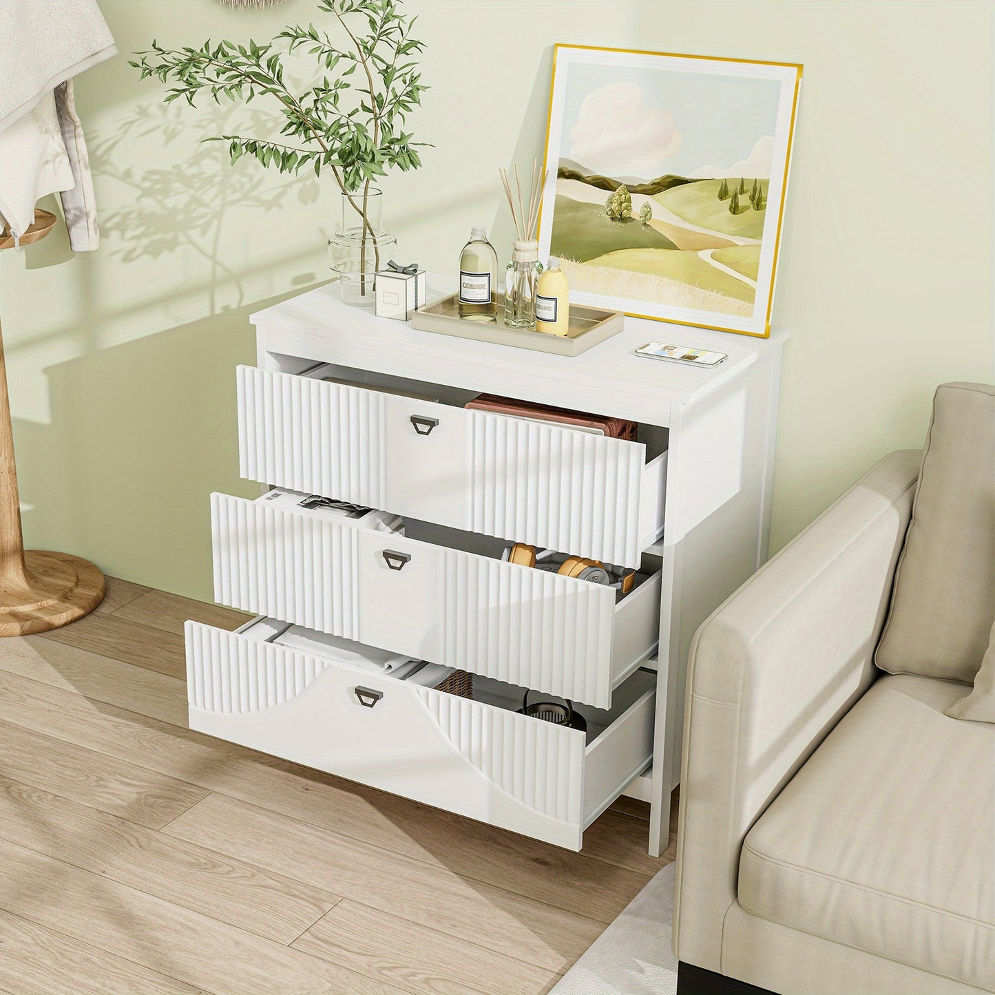 Ladeblok – Ladekast – Opbergkast – Ladecontainer – Kantoorkast – 3 Laden – MDF Wit – Anti-Omkantelmechanisme