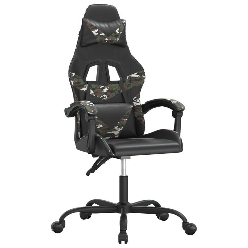 Swivel Gaming Chair in Black Faux Leather And Camouflage.