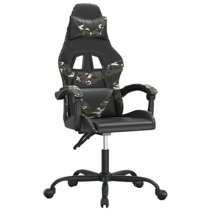 Swivel Gaming Chair in Black Faux Leather And Camouflage.