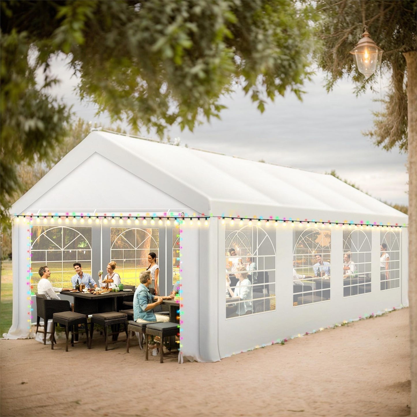 Partytent – Paviljoen – Tuintent – Feesttent – Overkapping – 4x8 m – Stevig Legering Frame – Waterdicht Met Zandzakken & Halfronde Panelen