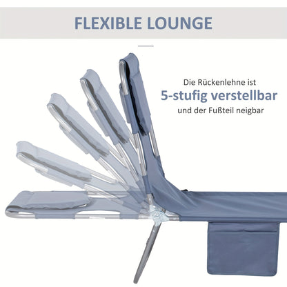 Campingbed – Ligbed – Outdoorbed – Kampeerbed – Klapbed – Verstelbare Rugleuning 5-standen – Inclusief Zonnekap – Max Belasting 120 kg – Grijs