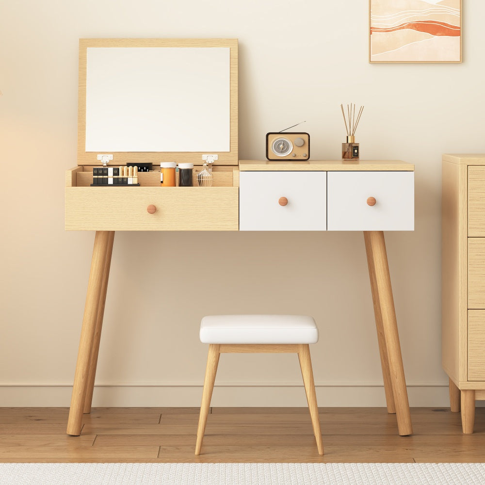 Kaptafel – Make-uptafel – Schminktisch – Verzorgingstafel – Dressing Table – Grote Spiegel – Ruime Opbergruimte Met Lades – 100x78x40 cm – Metaal Zonder Hout