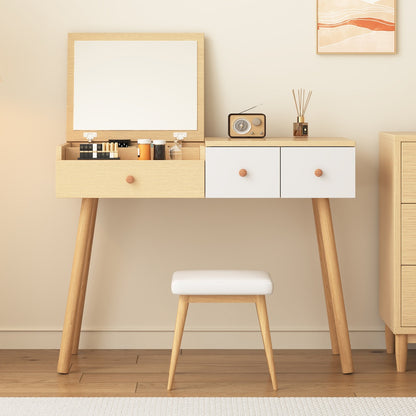 Kaptafel – Make-uptafel – Schminktisch – Verzorgingstafel – Dressing Table – Grote Spiegel – Ruime Opbergruimte Met Lades – 100x78x40 cm – Metaal Zonder Hout