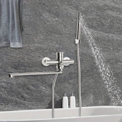 TOOL1SHOOO 22.5cm Brushed Chrome Bath Mixer Faucet - 360° Swivel Wall-Mounted Shower Head with 2 Spout Modes, Modern Design for Home Bathrooms, Hotels, Spas & Gyms, Bathroom Upgrade, Sleek Bathroom Style, Durable Bathroom Fi