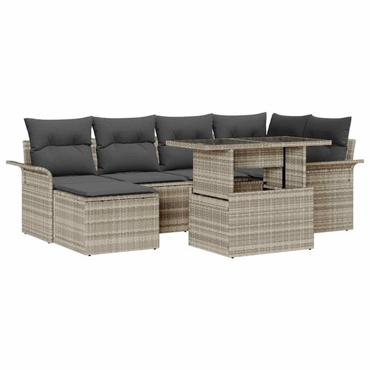 Tuinset – Loungeset – Tuinbank – Terrasbank – Modulaire Loungeset – Lichtgrijs – Handgeweven Poly Rattan – Instelbare Indeling