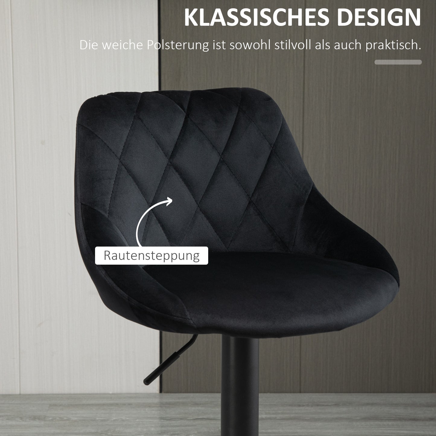 Barstoel – Barkruk – Keukenstoel – Barstoel Met Rugleuning – Barkruk Set Van 2 – Verstelbaar – 360° Draaibaar – Velvet Bekleding – Met Voetsteun – Met Stalen Frame