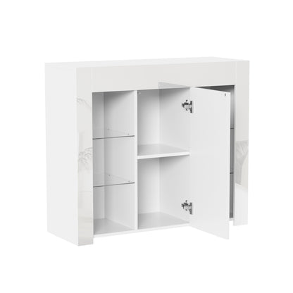 Sideboard – Dressoir – Opbergkast – Buffetkast – Wit Hoogglans – Glazen Legplanken – Compact 95x35x83 cm