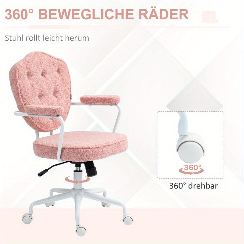 Bureaustoel – Bureaustoel Ergonomisch – Werkstoel – Computerstoel – Kantoorstoel – Verstelbare Hoogte – Teddy Fleece Bekleding Roze