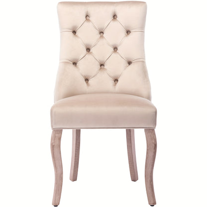 Eetkamerstoel – Stoel – Kuipstoel – Keukenstoel – Set Van 2 – Modern Design – Beige Katoen – Button-Tufted Rugleuning – Zacht Gewatteerde Zitting – Stevig Vierpoots Onderstel – Makkelijk Schoon Te Maken