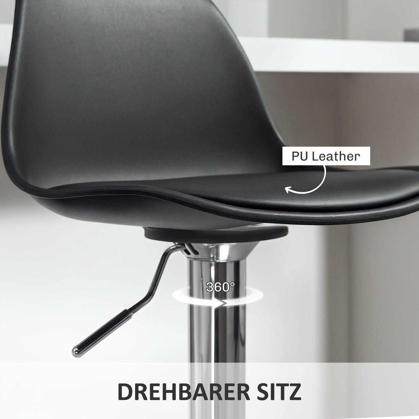 Barkrukken – Barstoelen – Keukenkrukken – Stoelen – Krukken – Verstelbare Hoogte – 360° Draaibaar – Met Voetsteun – Kunstleren Bekleding – Stalen Frame – Set van 2 – Zwart