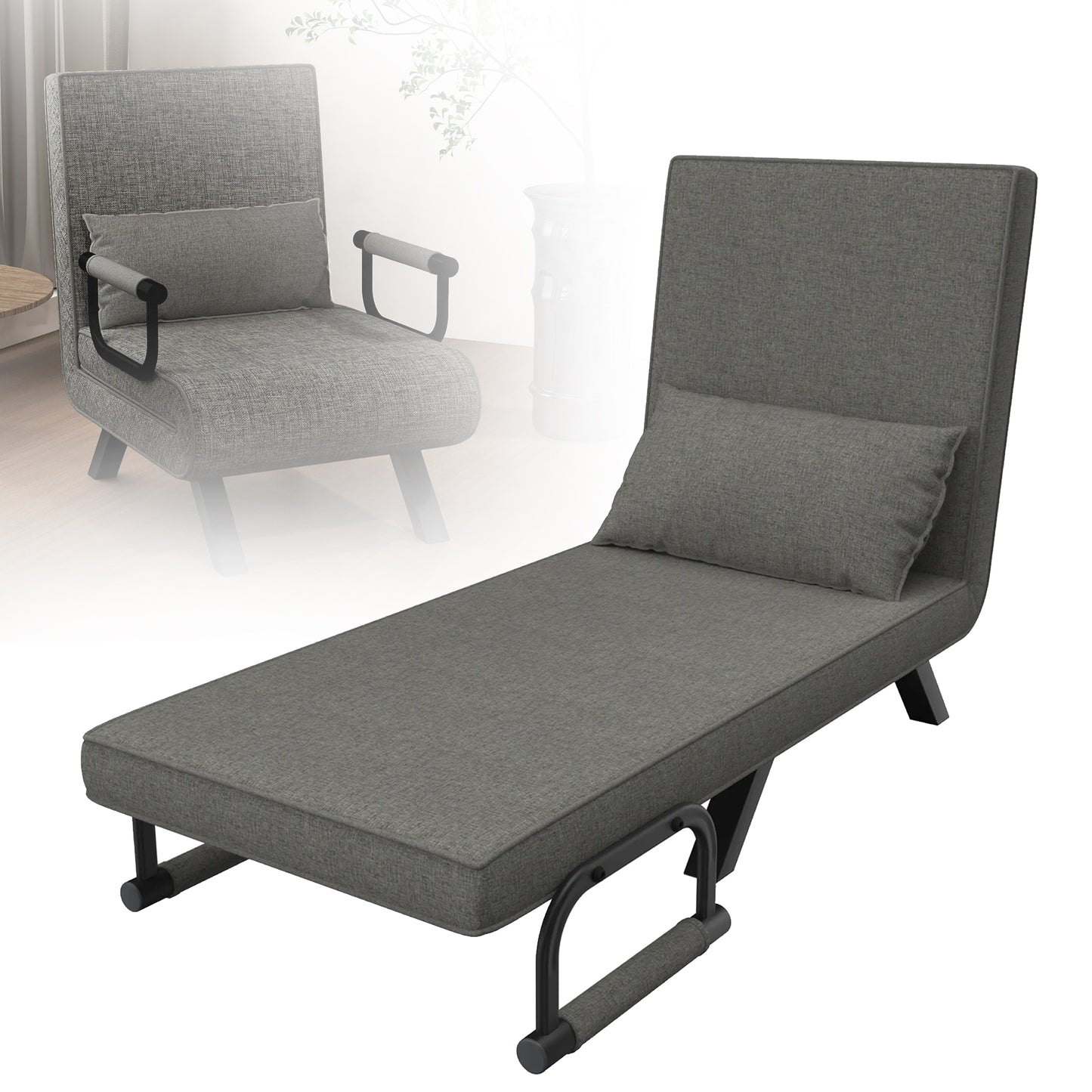 3-in-1 Relaxstoel – Fauteuil – Ligstoel – Slaapstoel – Loungechair – Lichtgrijs – Verstelbare Rugleuning – Draagkracht 200 kg