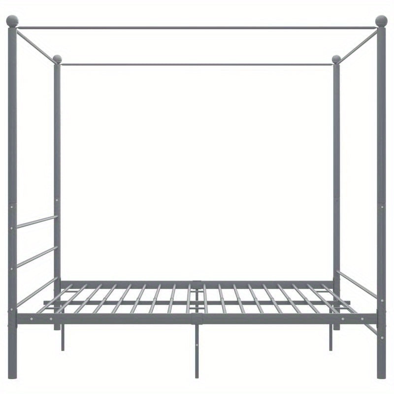 Metalen Bedframe – Stalen Bed – Canopy Bed – Bedframe 200x200 – Grijs – Stevig en Duurzaam – Overhead Frame voor Gordijnen
