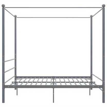 Metalen Bedframe – Stalen Bed – Canopy Bed – Bedframe 200x200 – Grijs – Stevig en Duurzaam – Overhead Frame voor Gordijnen