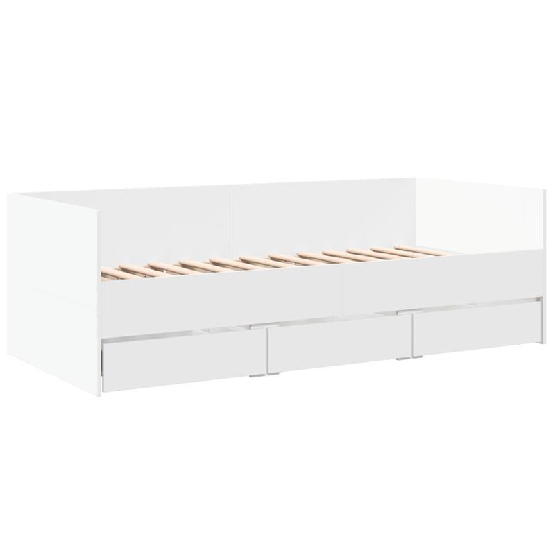 Bedbank – Slaapbank – Slaapsofa – Logeerbed – Sofa Bed – Wit – 90x200 cm – Massief Hout – Met Opberglades