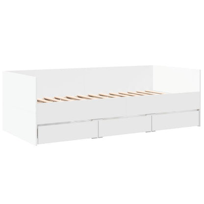 Bedbank – Slaapbank – Slaapsofa – Logeerbed – Sofa Bed – Wit – 90x200 cm – Massief Hout – Met Opberglades