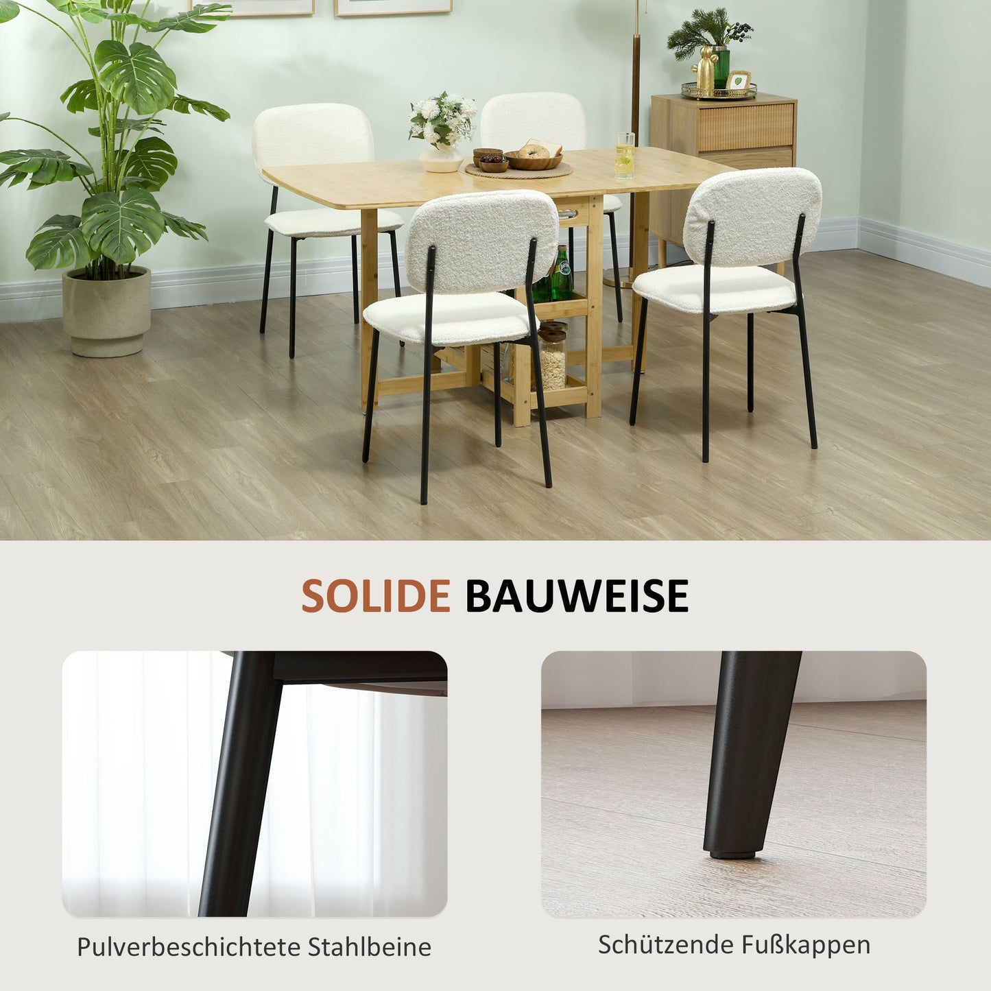 Eetkamerstoelen – Stoelen – Kuipstoelen – Armloze Stoelen – Bureaustoelen – Set van 4 Wit – Zachte Stofbekleding – Stevige Stalen Poten