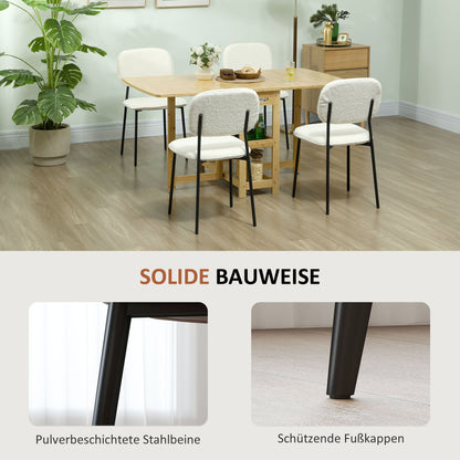 Eetkamerstoel – Stoel – Dinersstoel – Armstoel – Kuipstoel – Set van 4 – Wit Stof – Stalen Poten – Armlos – Comfortabel
