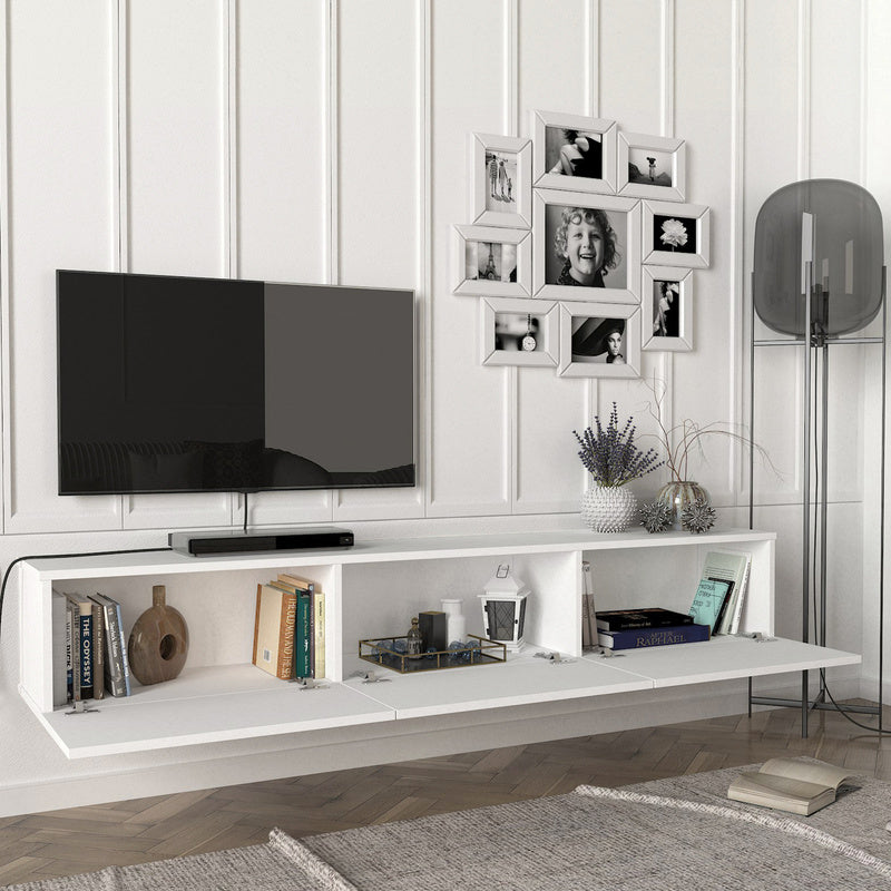TV Meubel – TV Kast – Televisiekast – Meubel – Media Meubel – Zwevend Ontwerp – 180x31x29,5 cm – Wit Spaanplaat