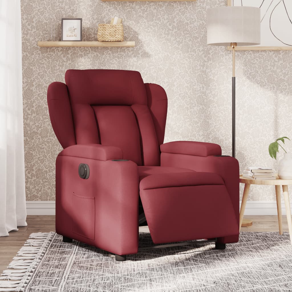 Elektrische Relaxfauteuil – Relaxstoel – Sta-op Stoel – Fauteuil – Zitstoel – Wijnrood – Elektrisch Verstelbaar – Hout/metaal Frame