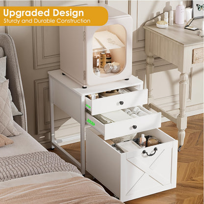 Ladekast – Ladenkast – Commode – Opbergkast – Kast – Mini Ladekast met 2 Lades en Verrijdbaar Kastje – Stevig Tot 110 kg – Compact Wit Design 55x58x69 cm