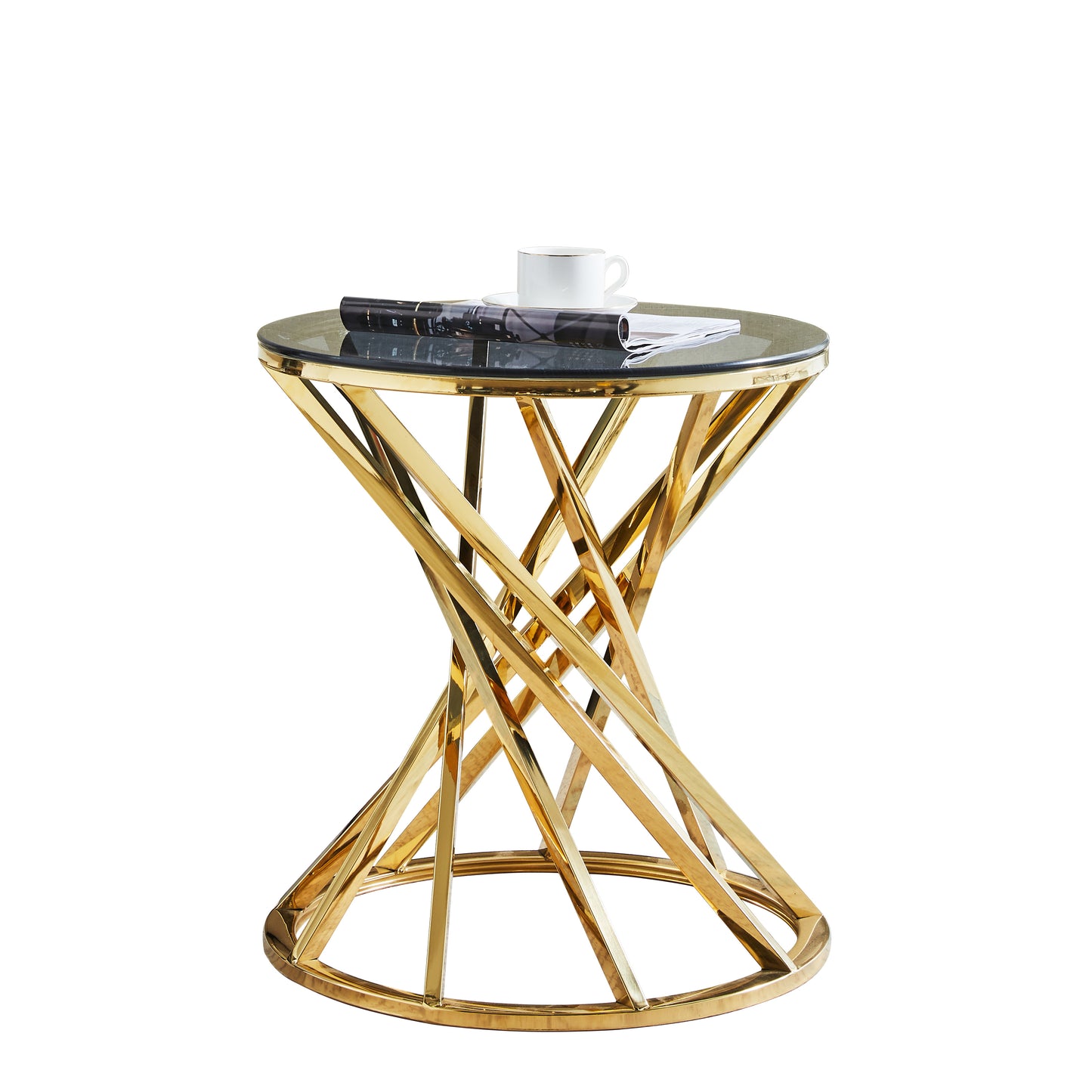 JYMTOM Round Glass Coffee Table with Golden Rustproof Metal Frame - Modern Art Deco Style, Heavy-Duty Tempered Glass Top & Sturdy Base, Easy Assembly Living Room Center Table for Sofa, Durable Metal Frame & Glass Construction