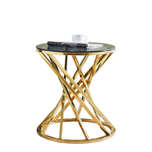 Ronde Salontafel – Bijzettafel – Side Table – Woonkamer Tafel – Nachtkastje – Gouden Metalen Frame – Geharde Glasplaat – Modern Art Deco – 55 cm Hoog – Duurzaam & Krasbestendig