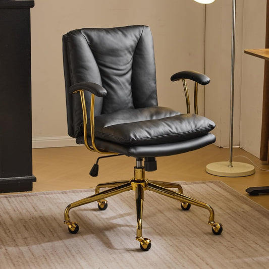 Ergonomische Bureaustoel – Bureaustoel – Werkstoel – Draaistoel – Comfortabele Stoel – Verstelbare Zithoogte – Robuust Metalen Frame Goud