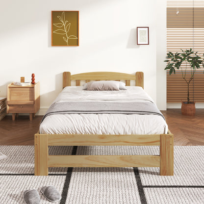 Houten Bed – Massief Houten Bed – Eenpersoonsbed – Futonbed – Natuurlijke Kleur Bed – Met Hoofdeinde – Lattenbodem – Afmeting 90x200 cm