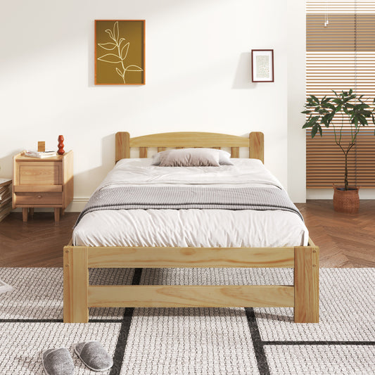 Houten Bed – Massief Houten Bed – Eenpersoonsbed – Futonbed – Natuurlijke Kleur Bed – Met Hoofdeinde – Lattenbodem – Afmeting 90x200 cm
