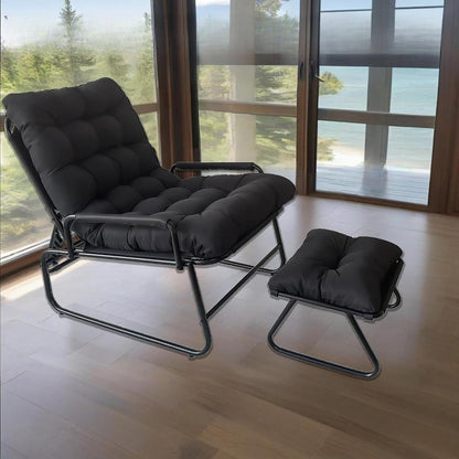 Relaxstoel – Lounge Stoel – Fauteuil – Ligstoel – Schommelstoel – Verstelbaar Met Voetenbank – Ergonomische Armleuningen – Duurzaam Metalen Frame – Zacht Kussen – Geschikt Binnen Buiten – Grijs Zwart