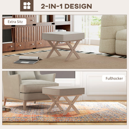 Voetenbank – Poef – Hocker – Zitbankje – Voetensteun – Comfortabel Zacht Zitvlak – Stevige Rubberwood Poten – Beige