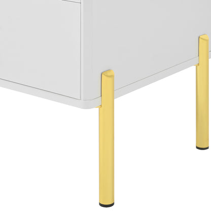 Dressoir – Sideboard – Opbergkast – Dressoirkast – Meubel – Wit Met Gouden Accenten – Glazen Deuren – 140x38x90 cm – Soft-Close Lades – Kabelbeheer