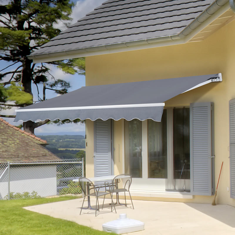Articulated arm awning Adjustable clamp awning Patio awning 3.95 x 3m sun protection with crank, balcony awning, grey