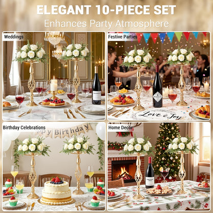 Metalen Vaas – Bloemenvaas – Siervaas – Bloemhouder – Decoratieve Vaas – Gouden Accenten – 52 cm Hoog – Roestvrij Staal